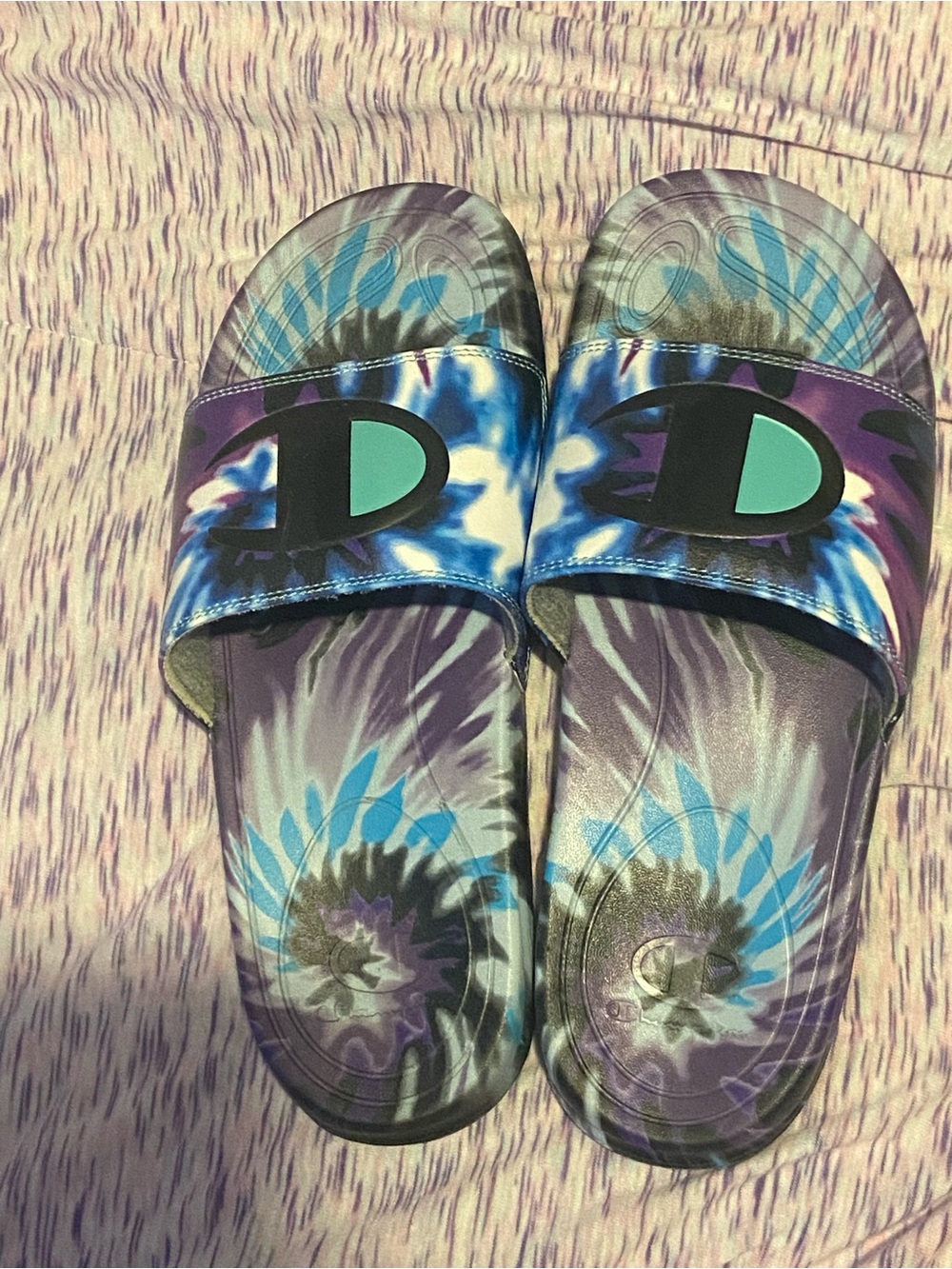 Champion Women’s Tie-Dye Slide Sandals in Purple, Blue & Teal